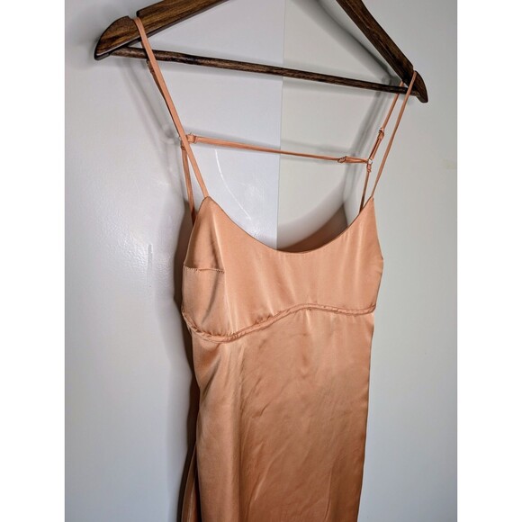 Papermoon Sz S Satin Mini Slip Dress Orange Peach Strappy Open Back Y2K Scoop - Picture 4 of 10